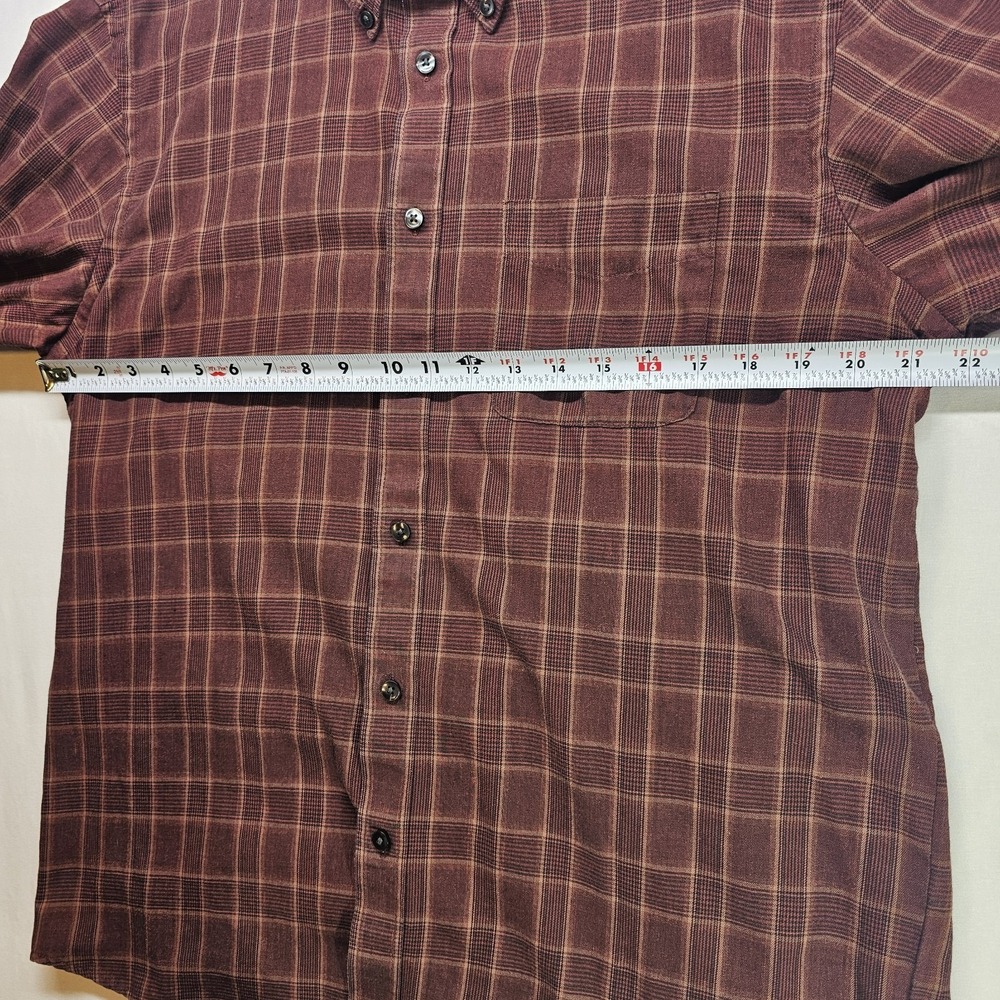 Van Heusen Men's Medium No Iron Dress Shirt Brown Plaid Long Sleeve Classic Fit - Picture 4 of 6